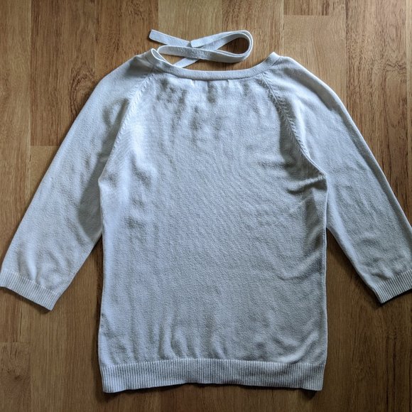 La Chapelle Women 2 XS White Sweater Top Bow Girl - Picture 5 of 8